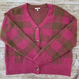 Pink and Brown Checkered Women's Sweater